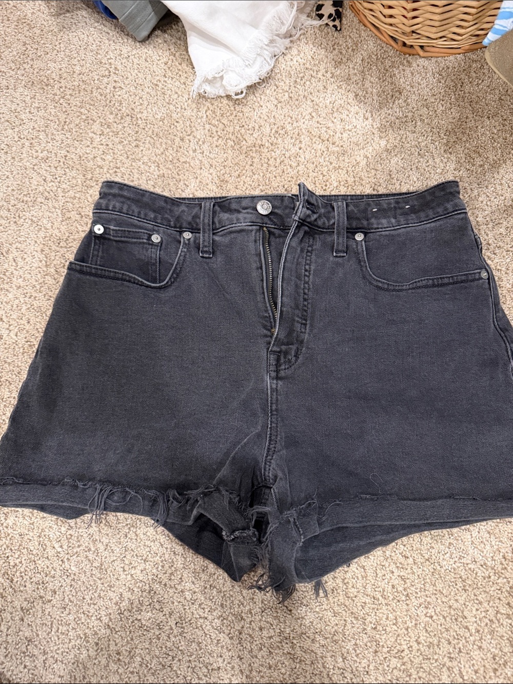 Madewell Black High-Rise Raw Hem Denim Shorts